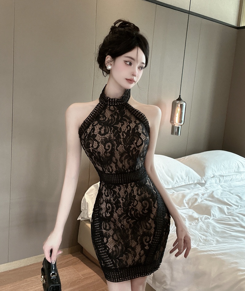 Summer sexy lace dress package hip halter tight formal dress