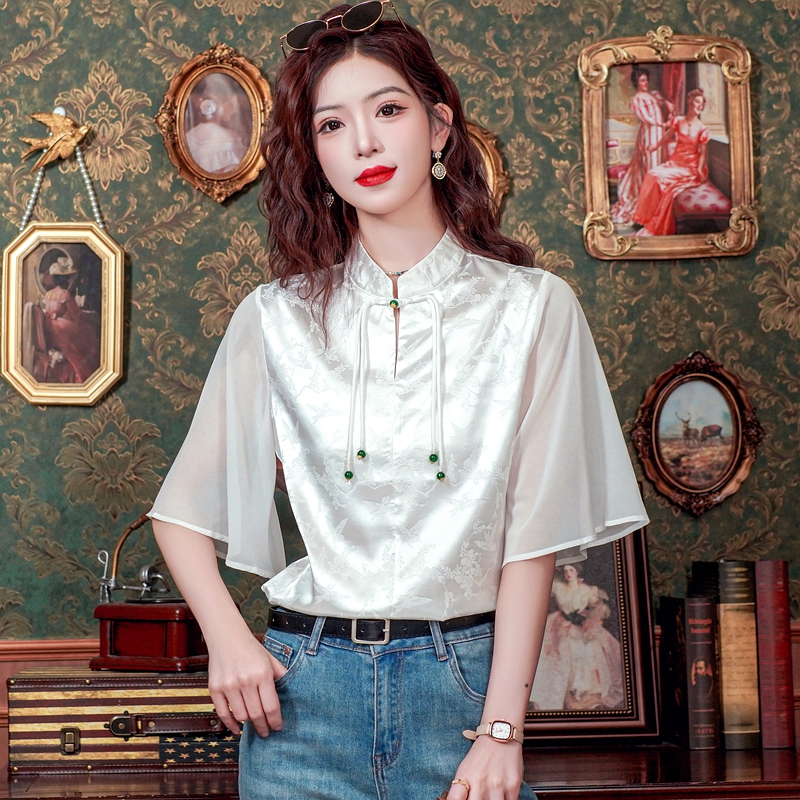 Chinese style white shirt for women