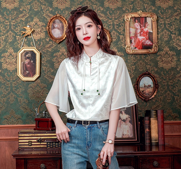 Chinese style white shirt for women