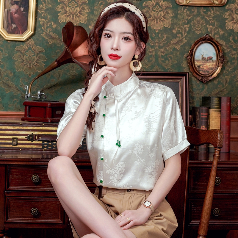 Cstand collar summer shirt Chinese style Han clothing tops
