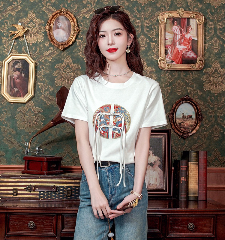 Embroidery Han clothing tops fat T-shirt for women