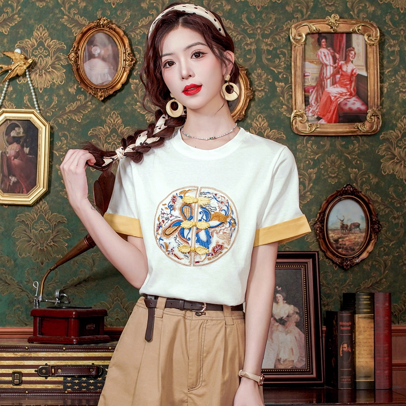 Mixed colors summer T-shirt Chinese style tops for women