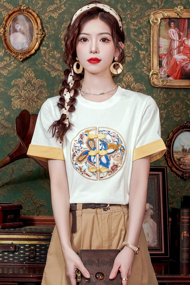 Mixed colors summer T-shirt Chinese style tops for women