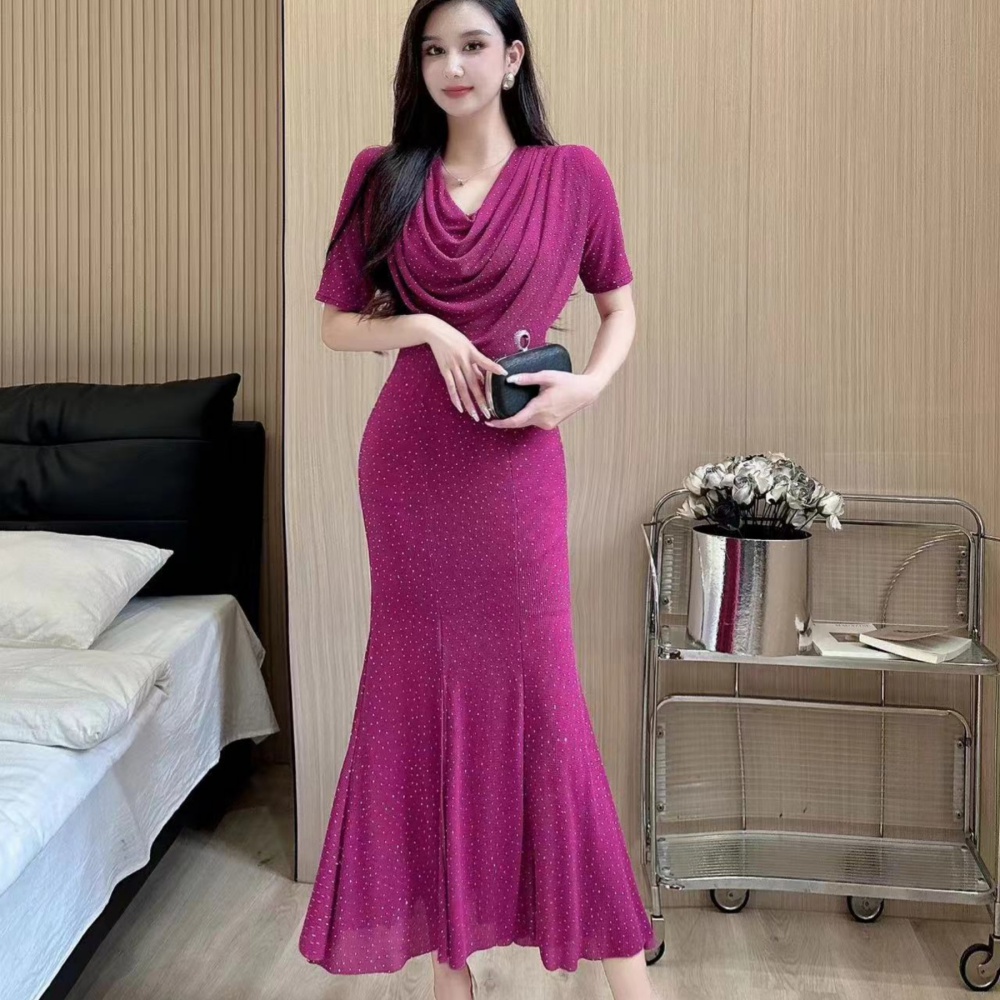 Ladies niche formal dress heap collar high waist dress