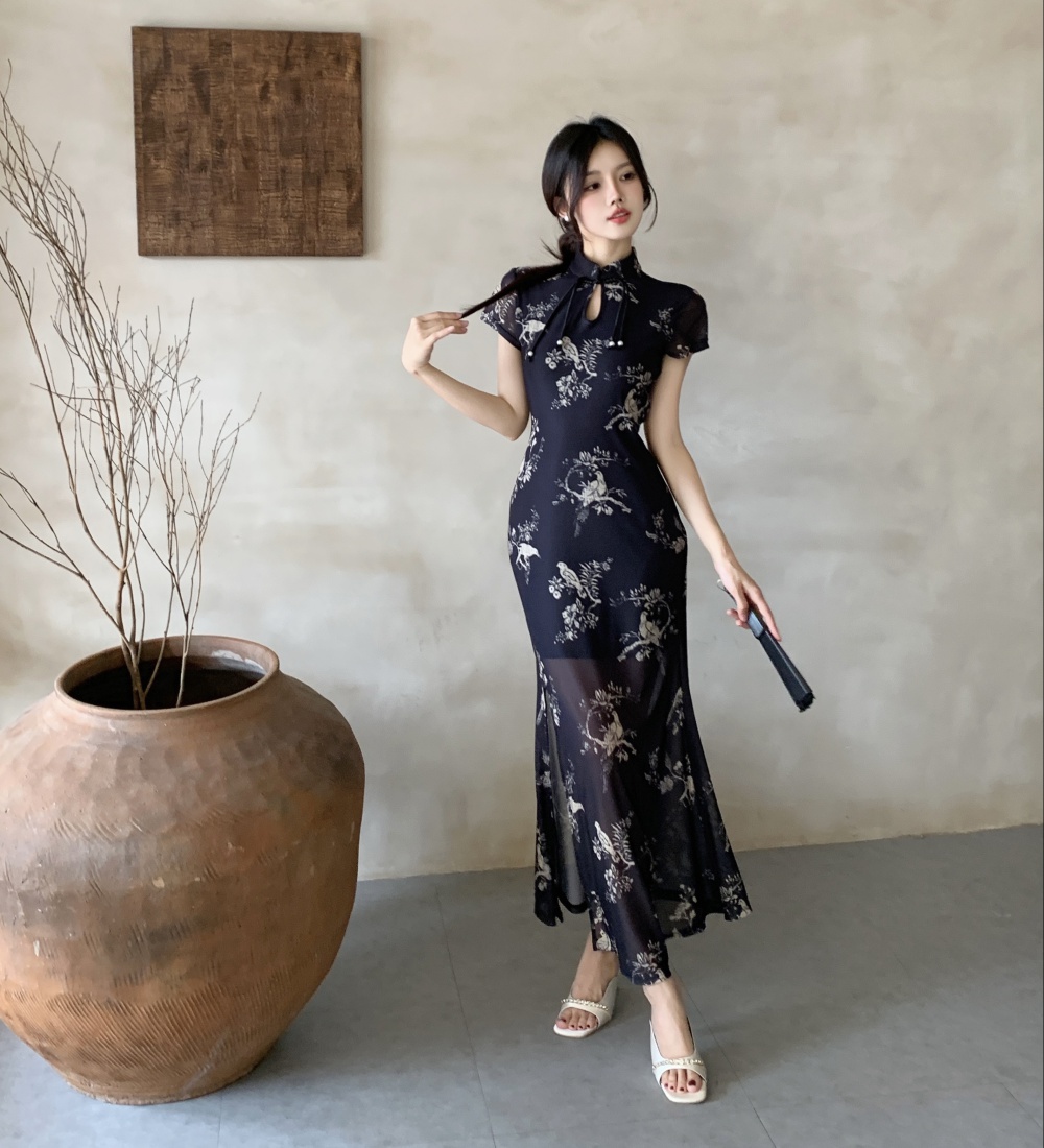 Summer long dress Chinese style cheongsam for women