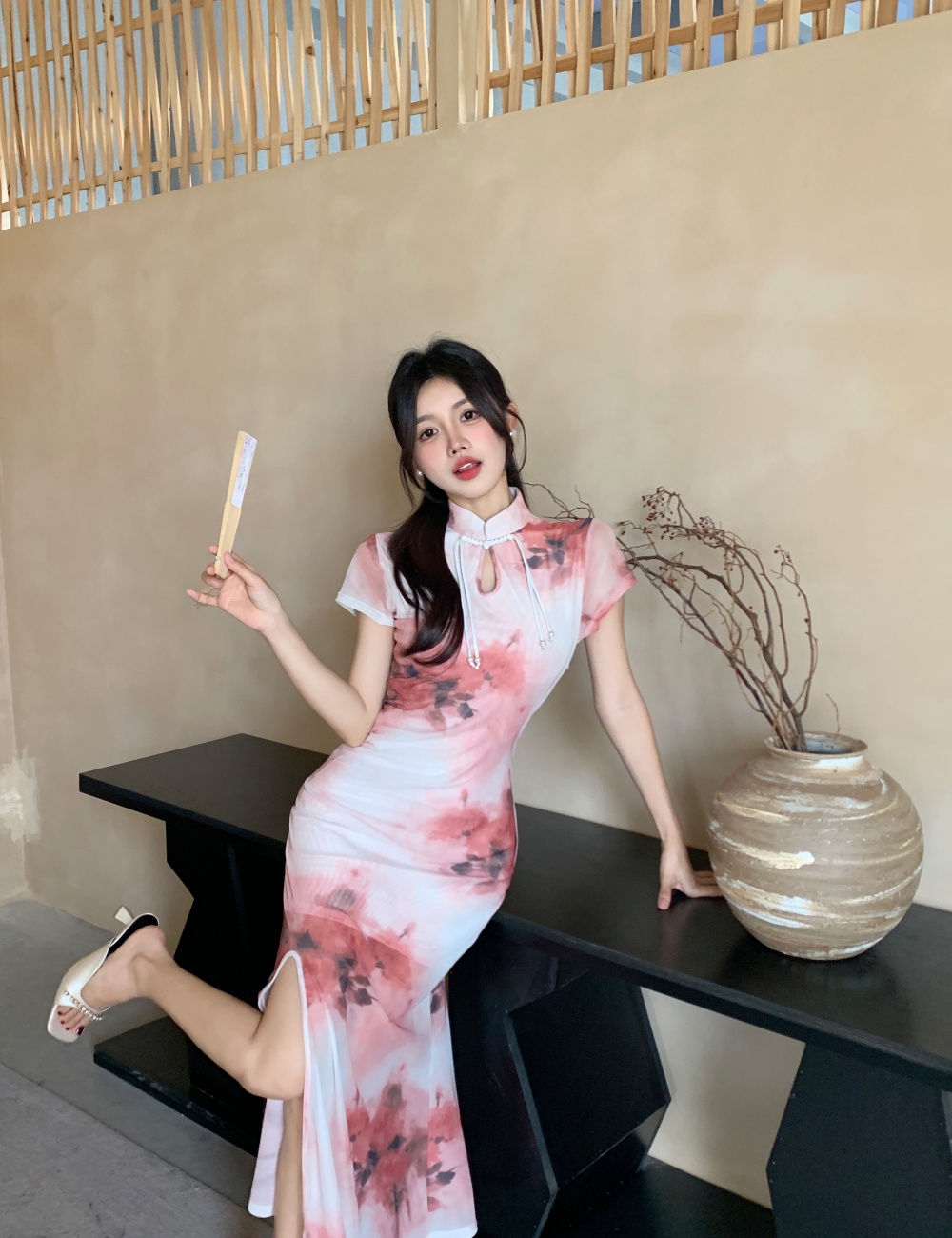 Summer long dress Chinese style cheongsam for women