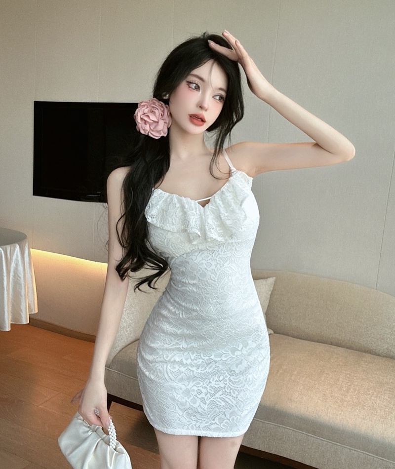 Sweet jacquard enticement strap dress lace bandage dress