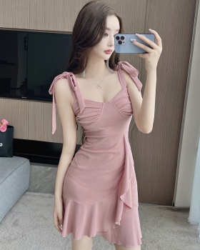 Mermaid bow sling bandage sexy pinched waist tight dress