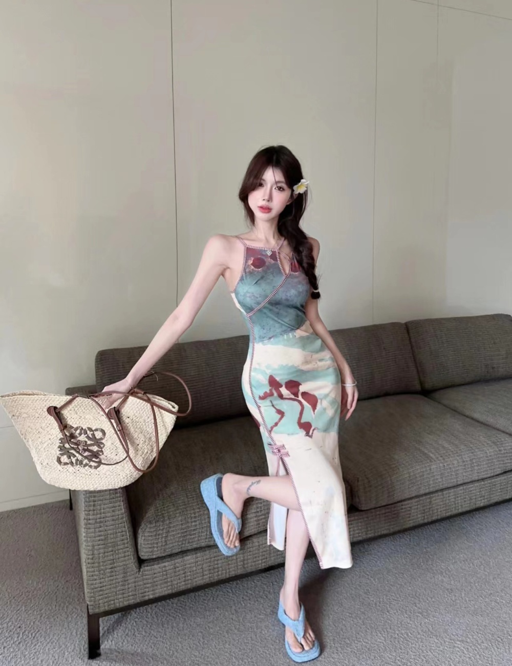 Chinese style long dress hollow long dress for women