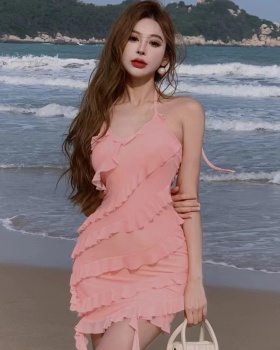 Sling enticement lace sexy seaside pink dress for women
