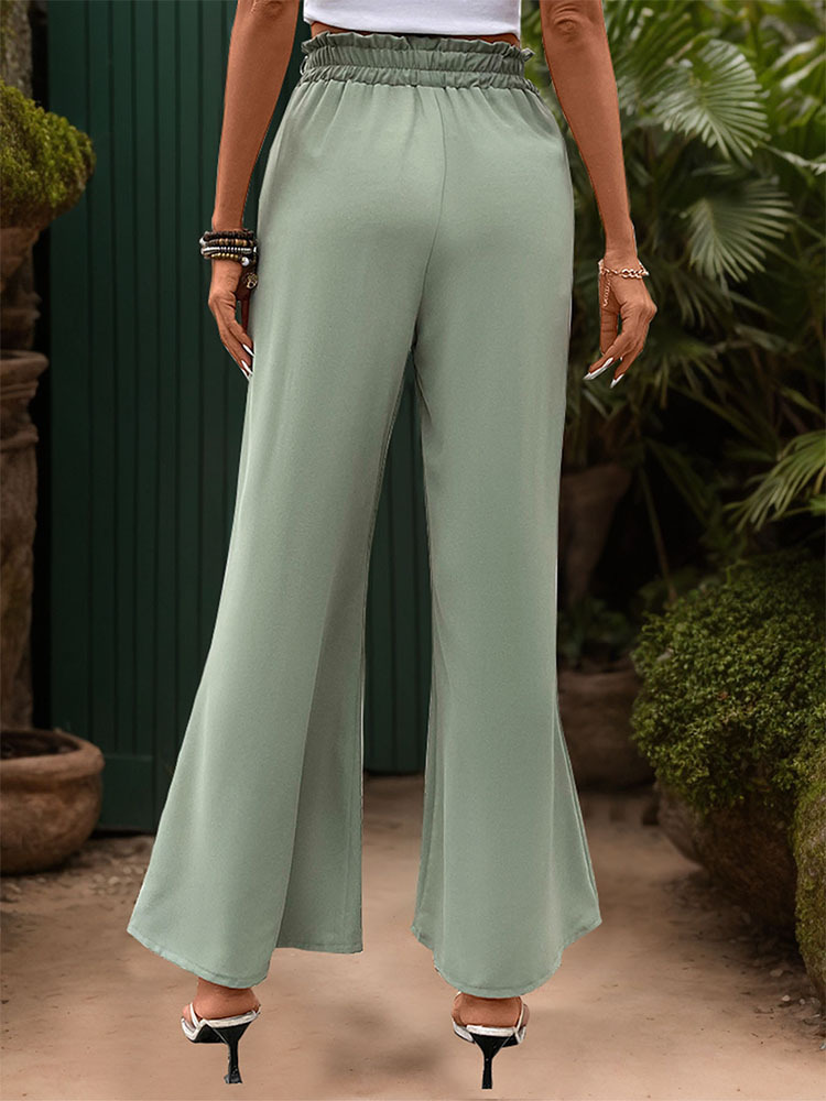 Green summer wide leg pants European style pants for women