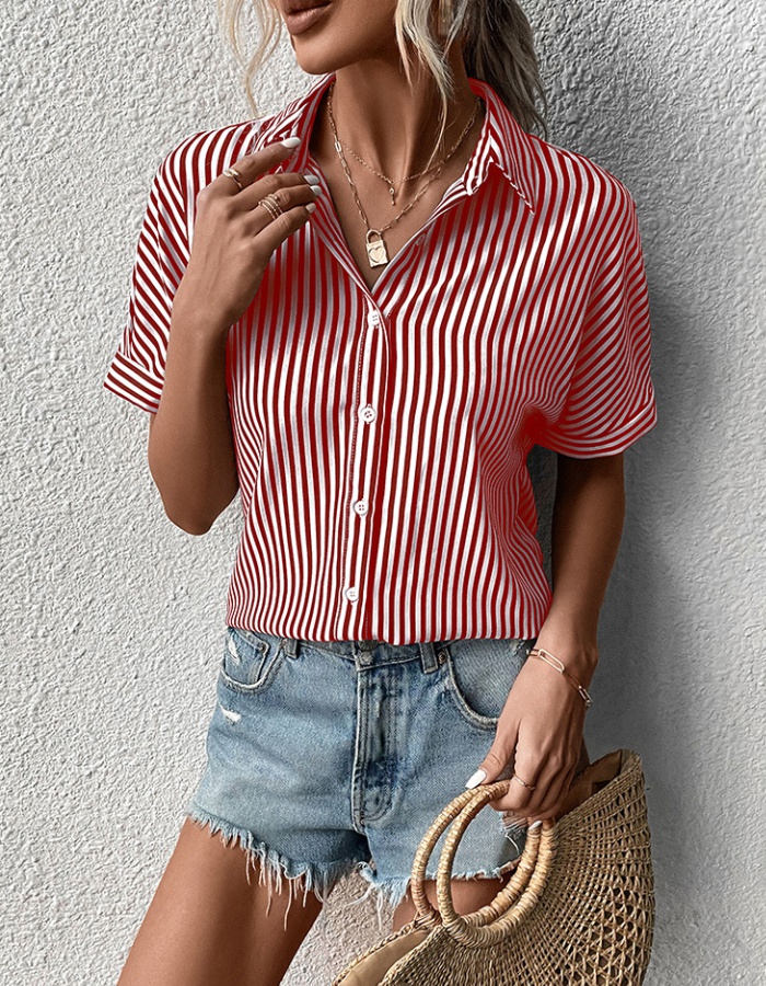 Summer commuting stripe short sleeve European style shirt