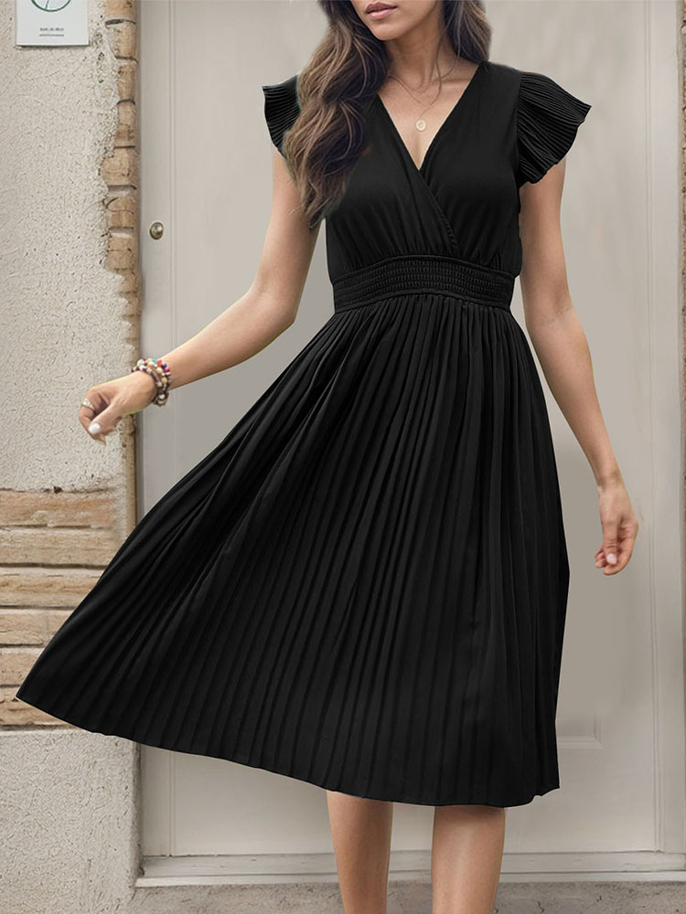 European style summer fold pure short sleeve dress