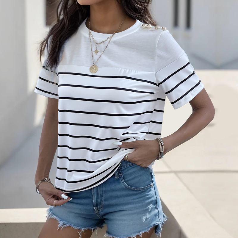 Short sleeve summer stripe T-shirt for women