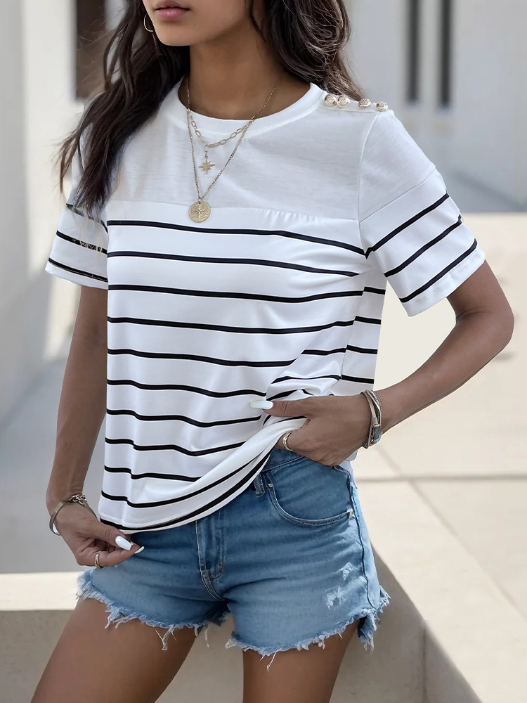 Short sleeve summer stripe T-shirt for women