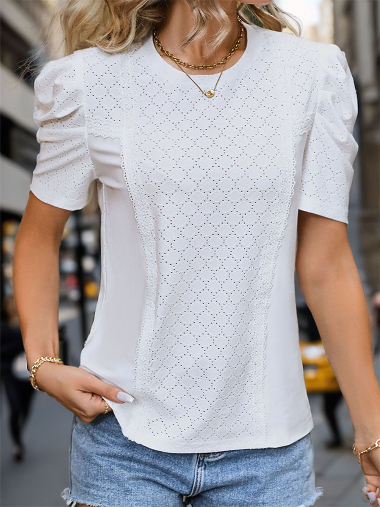 White summer European style puff sleeve tops for women