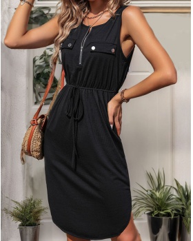 Irregular black summer package hip dress for women