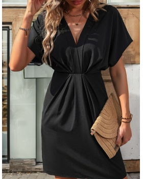 V-neck summer black bat sleeve European style dress for women