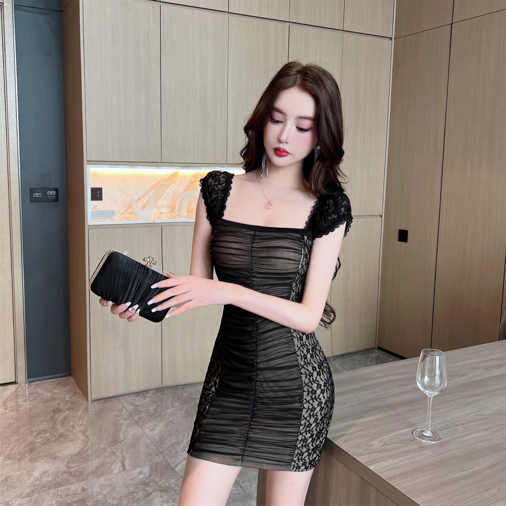 Spicegirl lace splice slim folds dress