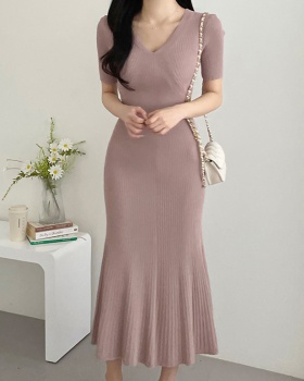 Pure knitted summer long dress pullover Korean style dress