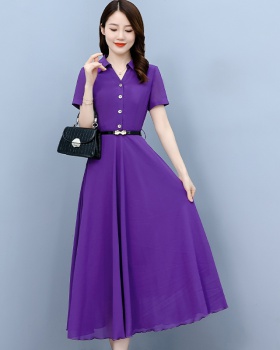 Chiffon summer short sleeve long Korean style slim dress