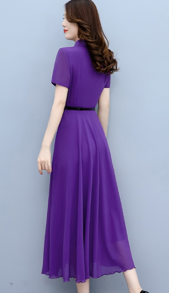 Chiffon summer short sleeve long Korean style slim dress