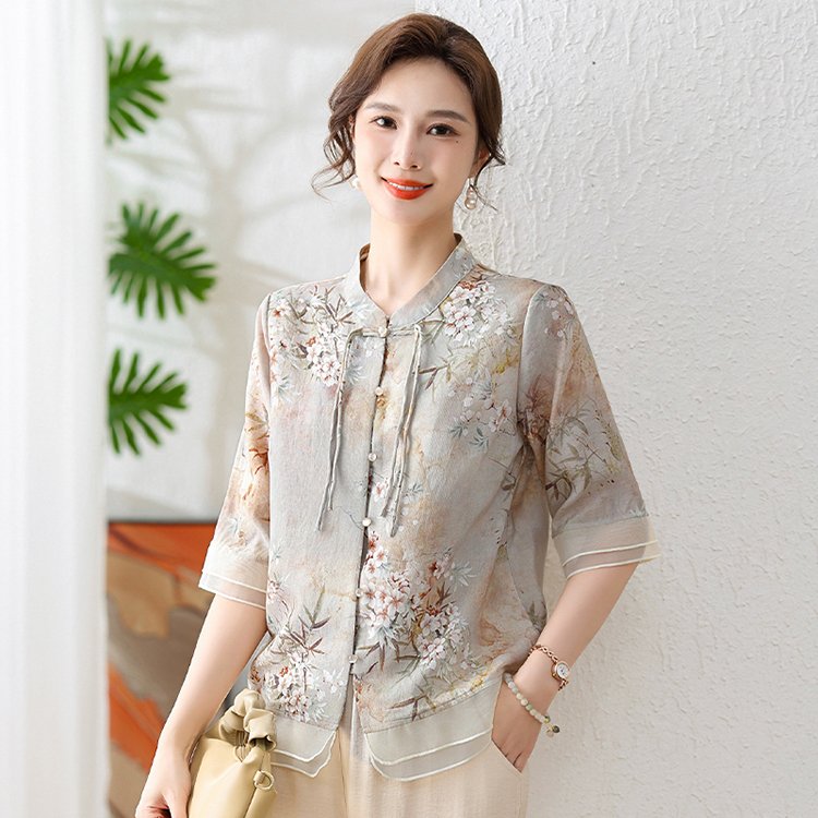 Summer large yard short sleeve chiffon shirt