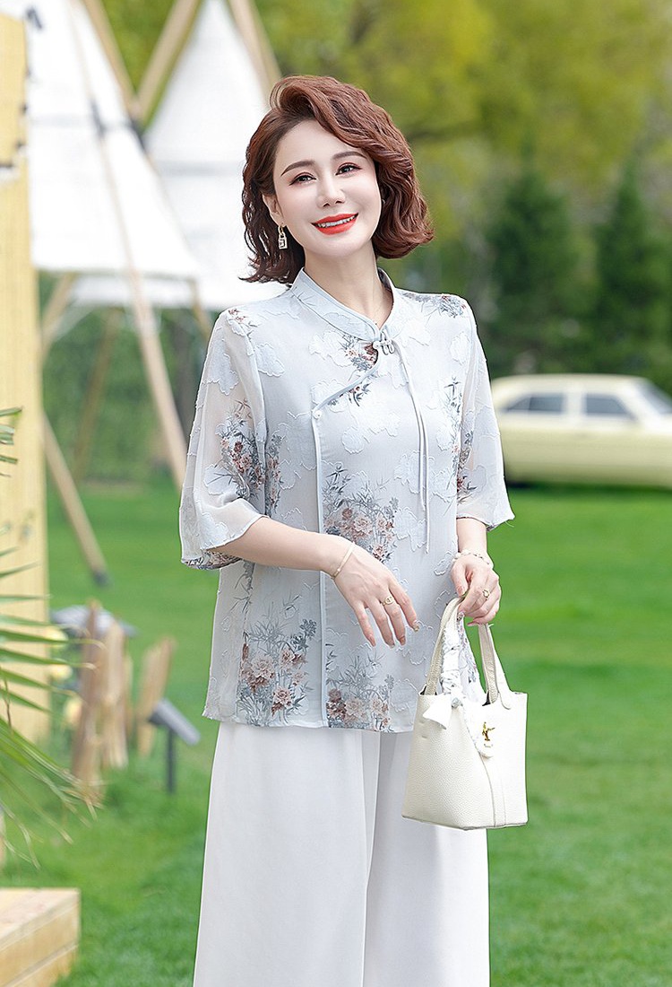 Summer large yard short sleeve chiffon shirt