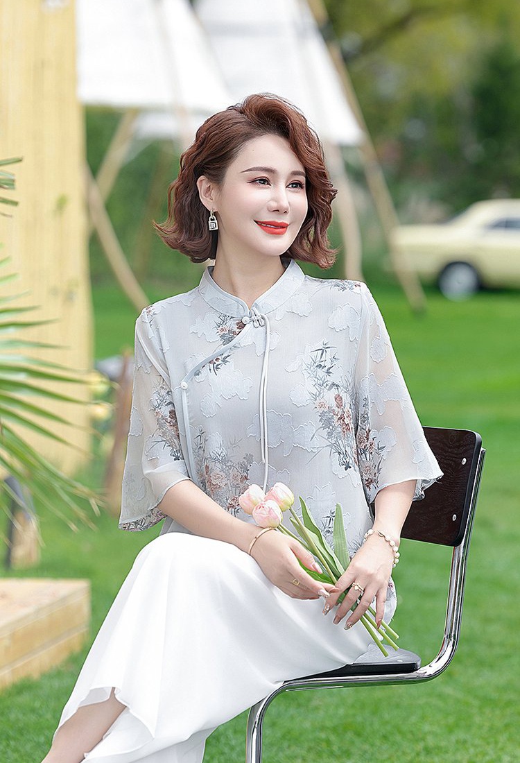 Summer large yard short sleeve chiffon shirt