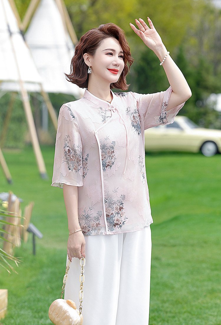 Summer large yard short sleeve chiffon shirt