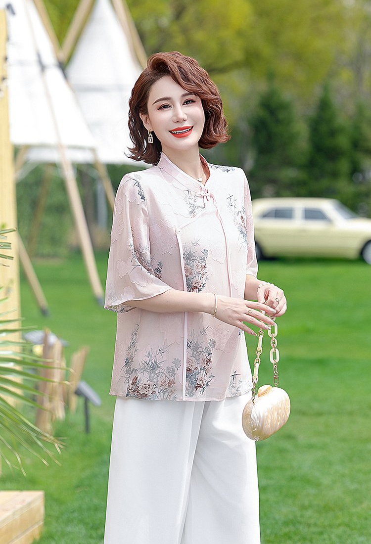 Summer large yard short sleeve chiffon shirt