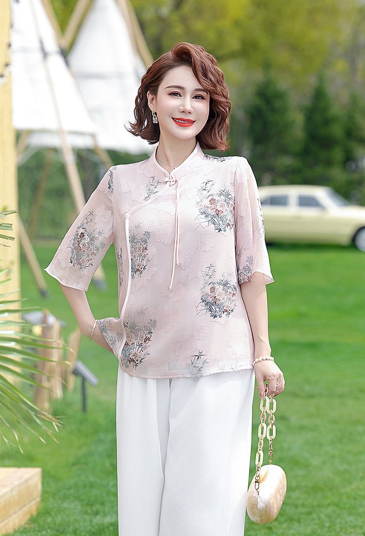 Summer large yard short sleeve chiffon shirt