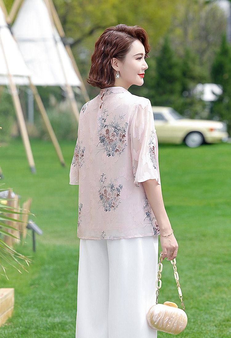 Summer large yard short sleeve chiffon shirt