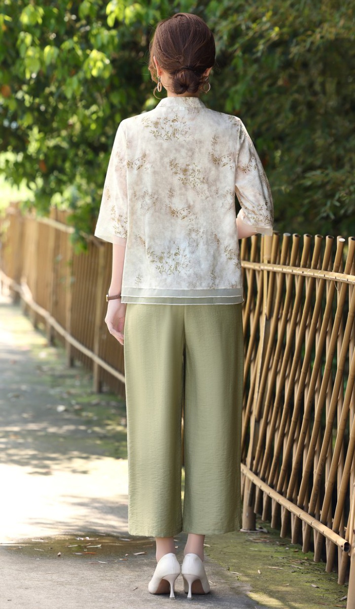 Large yard summer nine pants slim chiffon shirt 2pcs set