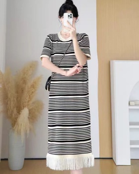 Casual loose long dress stripe knitted dress for women
