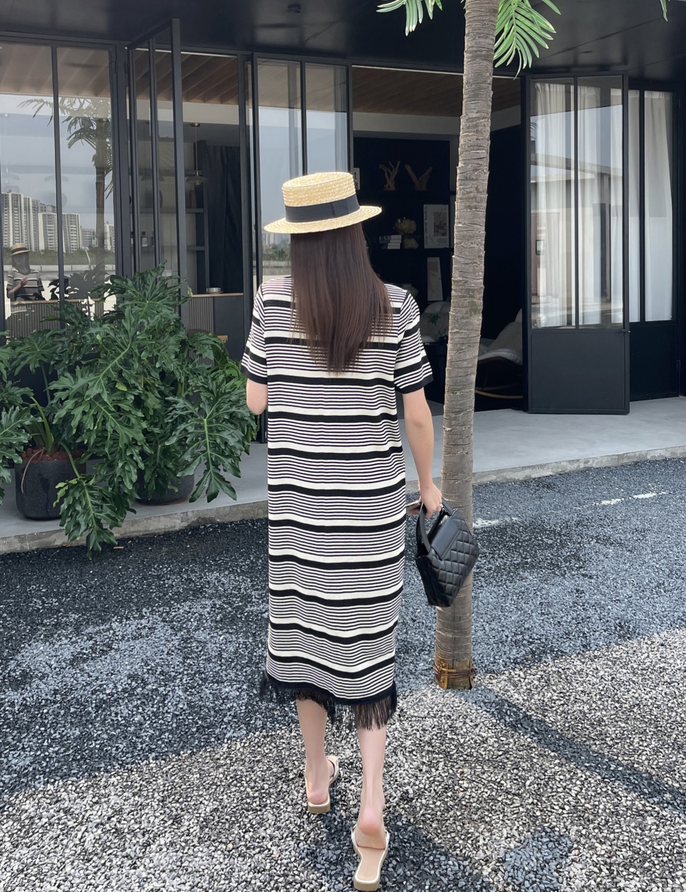 Casual loose long dress stripe knitted dress for women