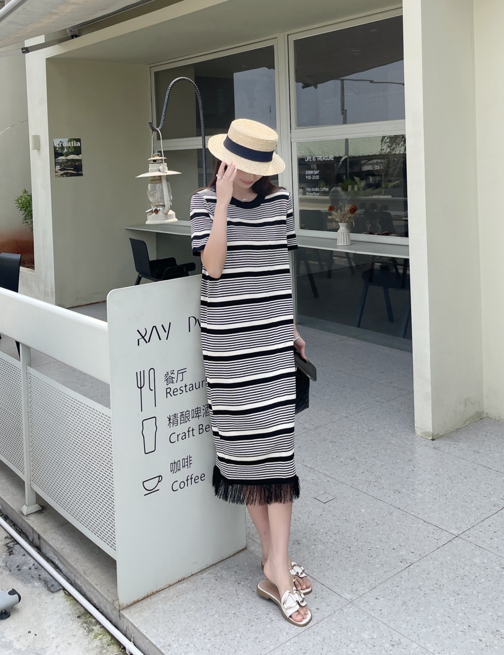 Casual loose long dress stripe knitted dress for women