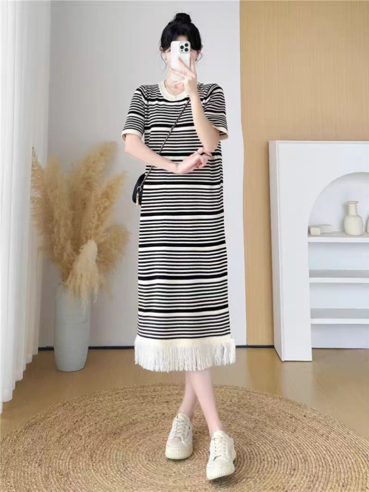 Casual loose long dress stripe knitted dress for women