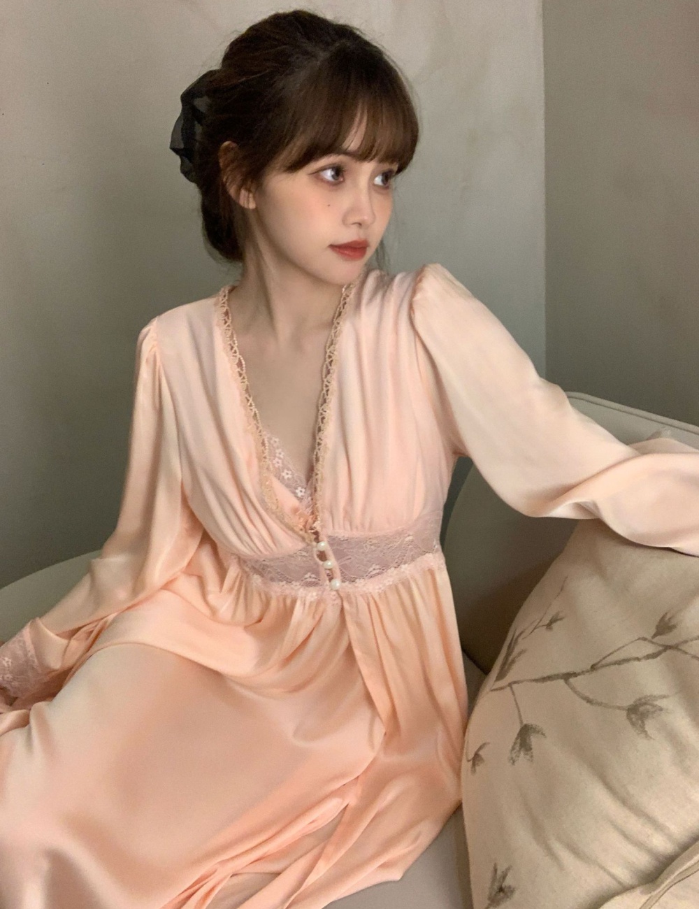 Ice silk summer night dress sexy pajamas 2pcs set