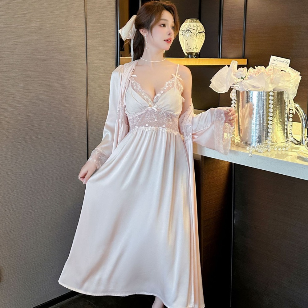 Ice silk summer night dress sexy pajamas 2pcs set