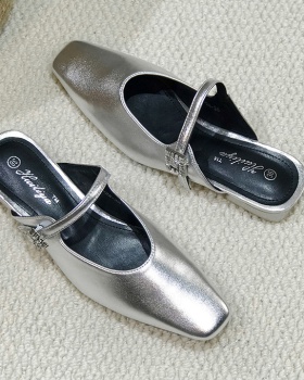 Silver France style sandals flat lazy shoes for women