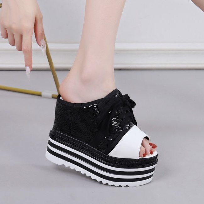 Fresh fish mouth slipsole platform heighten sequins shoes