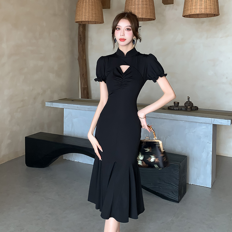 Package hip black cheongsam light mermaid dress for women