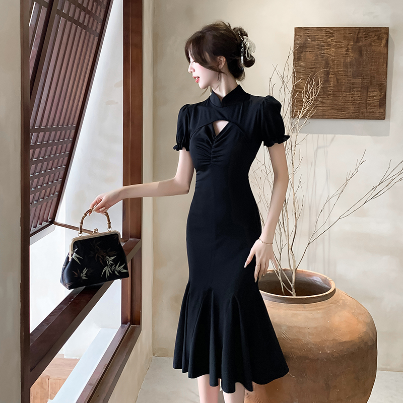 Package hip black cheongsam light mermaid dress for women