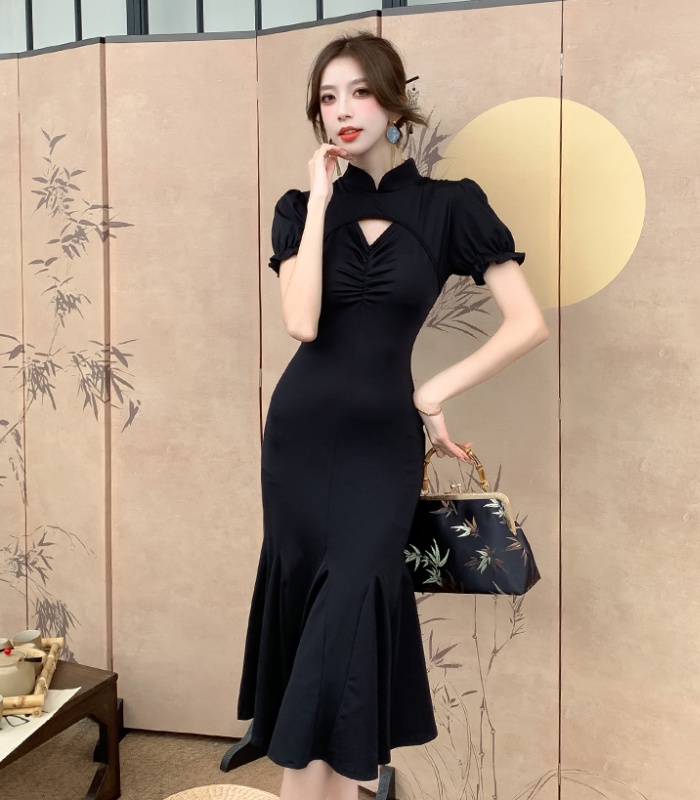 Package hip black cheongsam light mermaid dress for women