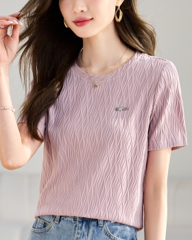 Short sleeve slim T-shirt pink elegant chiffon shirt for women