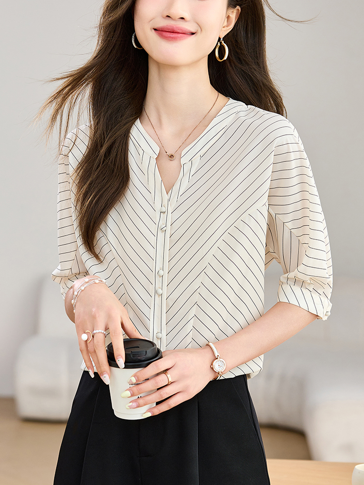 Summer stripe tops temperament shirt for women