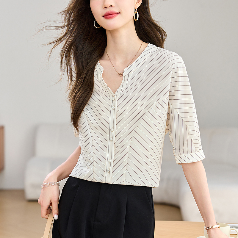 Summer stripe tops temperament shirt for women