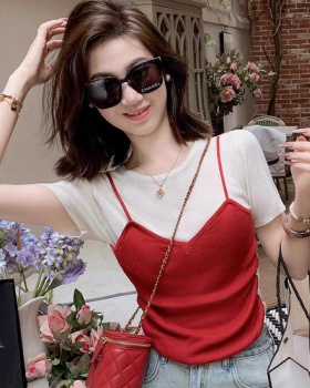 Summer knitted tops was white T-shirt for women