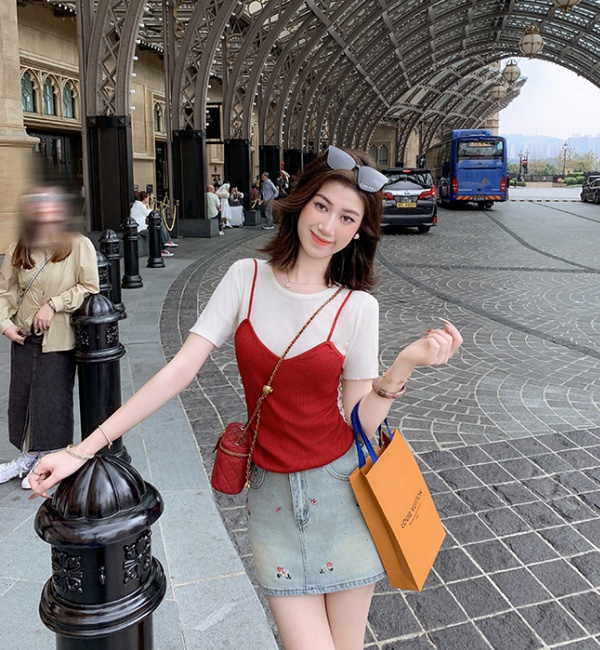 Summer knitted tops was white T-shirt for women